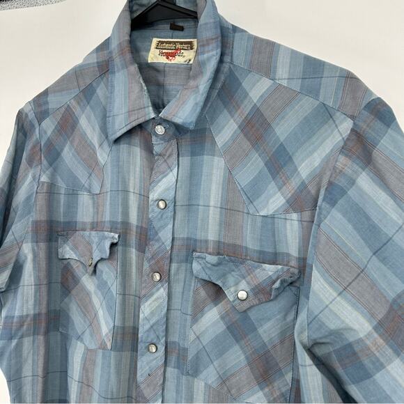 Youngbloods Authentic Western Blue Pearl Snap Button Down Shirt Size Large - Picture 3 of 6